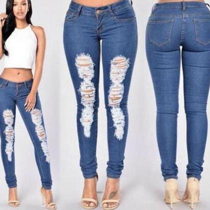 Ripped Low Waist Slim Silhouette Sexy Jeans Pants