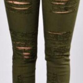 High Waist Pure Color Rips Slim Long Jeans on Luulla