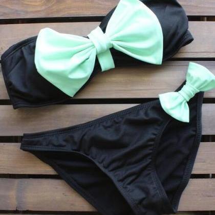 Sweet Bowknot Strapless Two Pieces Swimwear