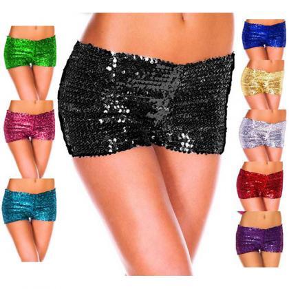 Sexy Pure Color Low Waist Sequins Shorts