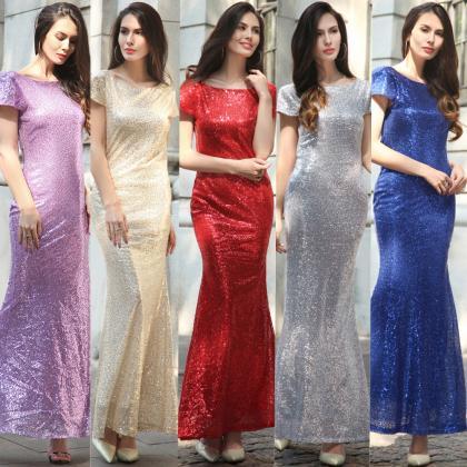 Shinning Backless Sequined Long Party Bridesmaid..