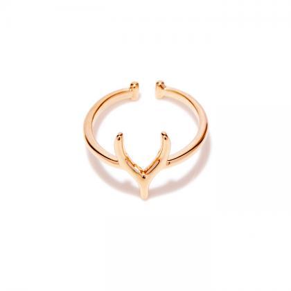 Simple Small Antlers Rose Gold Ring