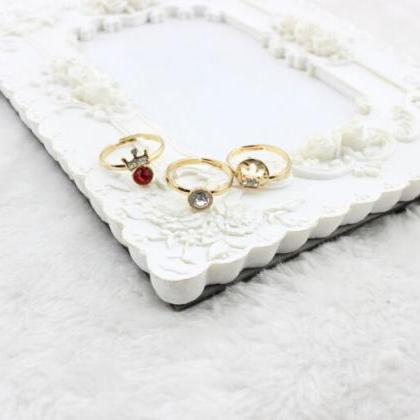 Costly Gem Diamond Crown Three-piece Ring