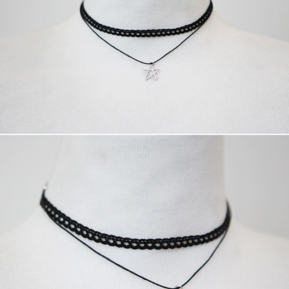 Lace Pentagram Elegant Double Necklace