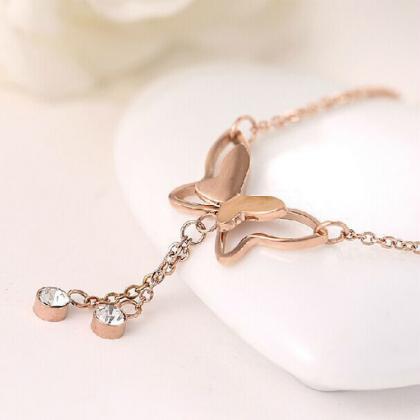 Butterfly Double Drill Tassel Rose Gold Chains