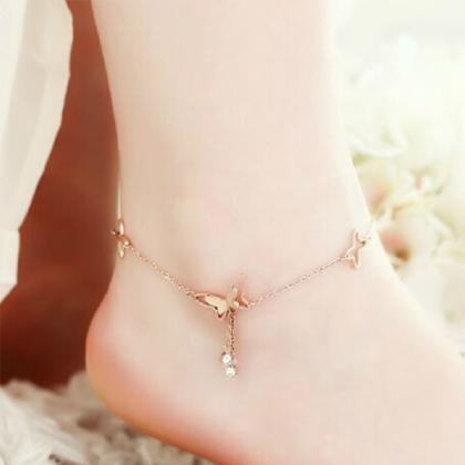 Butterfly Double Drill Tassel Rose Gold Chains