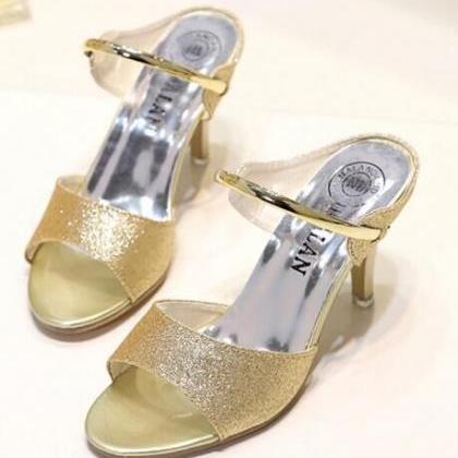 With Peep-toe Sequins Thick With Frosted Antiskid..