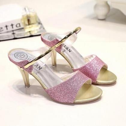 With Peep-toe Sequins Thick With Frosted Antiskid..