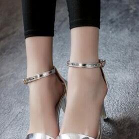 Metallic Open-toe Ankle Strap High Heel Sandals,..