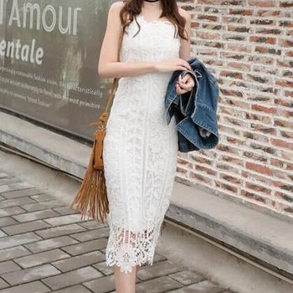 Summer Lace Embroidery Condole Belt Dress