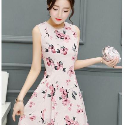 Summer Printed Sleeveless Cotton And Linen Dress
