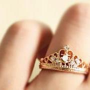 Free Shipping Crown Shape Rhinestone Inlaid Ring