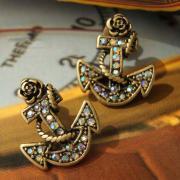 Free Shipping Retro Anchor Pattern Faux Jewels Earrings