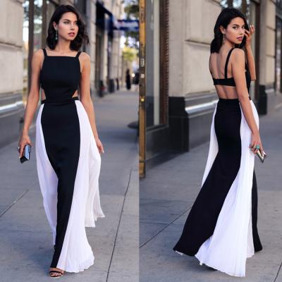 Backless Hollow Out Patchwork Maxi Chiffon Long Dress