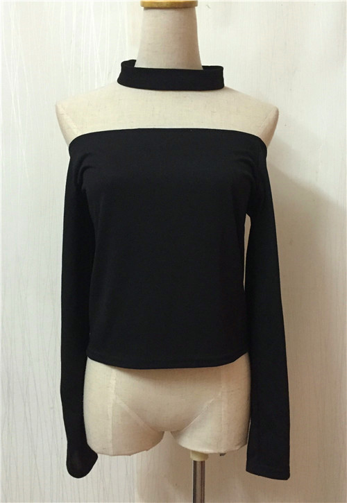 Off-the-shoulder Long Sleeves Crop Top Featuring Attached Choker