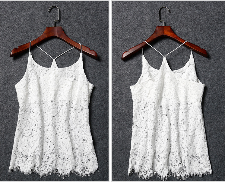 Fashion Pure Color Lace Eyelash Tassel Hollow Out Tank Top