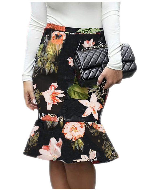 Fashion Sexy Lotus Leaf Tail Printed Bodycon Skirts