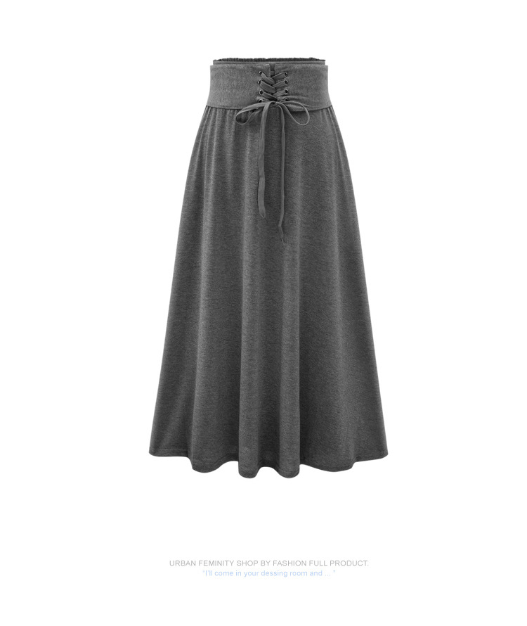Women's Long Midi Skirt With Elastic Waist Band And Cinched Belt