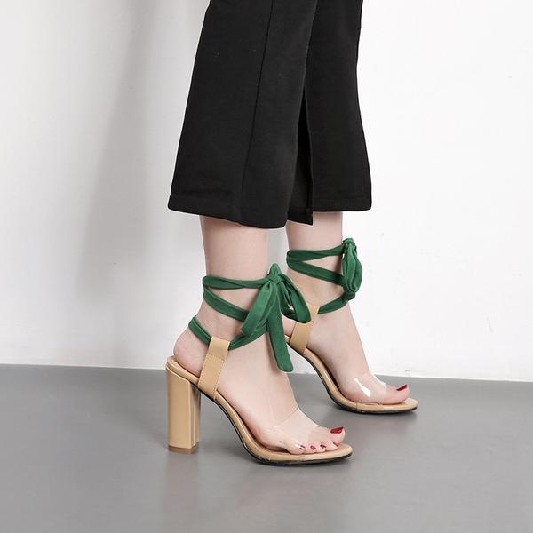 Peep-toe Pu Chunky Heel Transparent Ankle Strap Sandals
