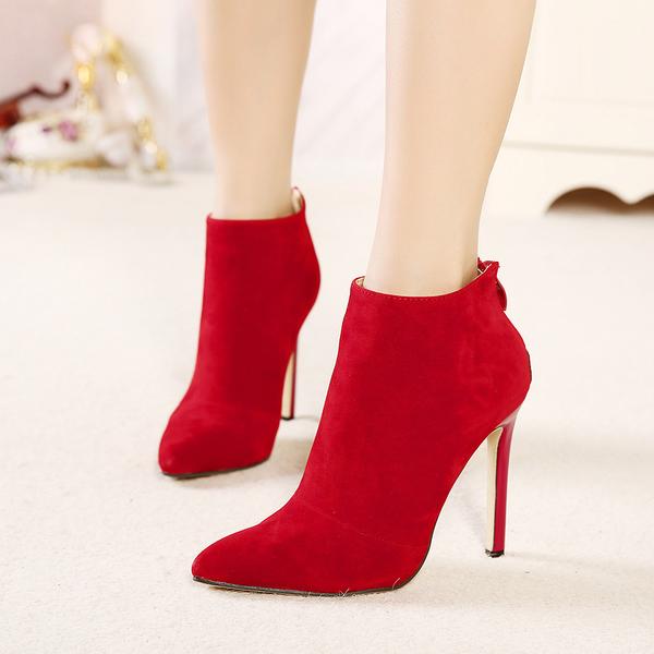 Pointed-toe High Heel Ankle Boots In Faux Suede/ Leather