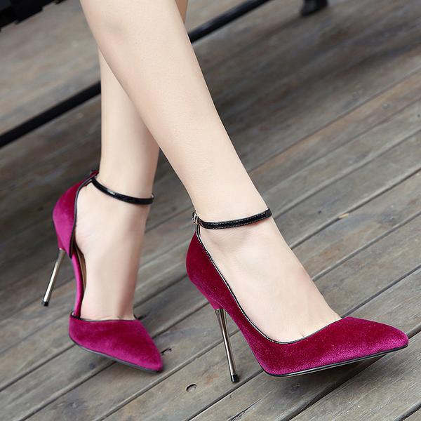 Velvet Pointed-toe Ankle Strap High Heel Stiletto