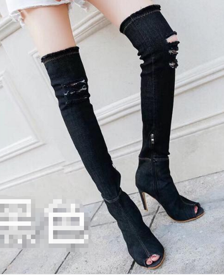 Peep Toe Cut Out Stiletto Heels Over-knee Long Boots Sandals