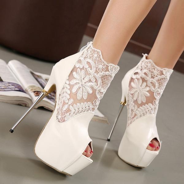 Lace Patchwork Peep Toe Platform Super Stiletto High Heels Sandals