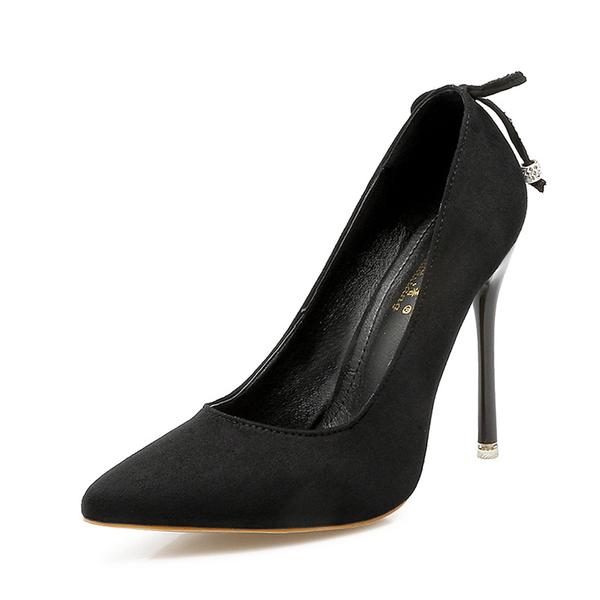 Faux Suede Pointed-toe High Heel Stilettos Featuring Ribbon