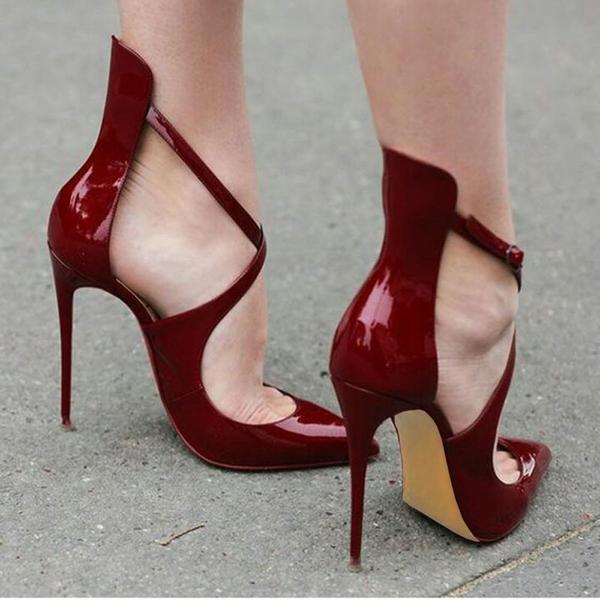 Glossy Pointed-toe Cross Strap High Stiletto Heels