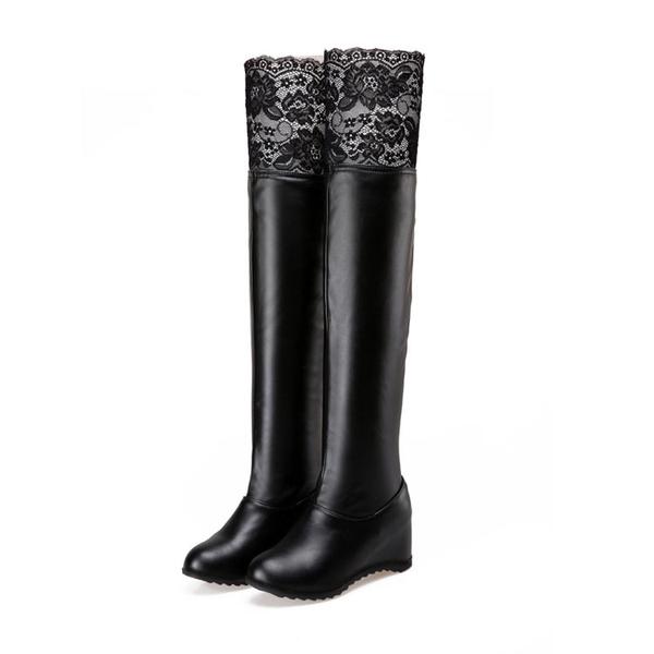 Lace Patchwork Round Toe Inside Heels Over-knee Long Boots