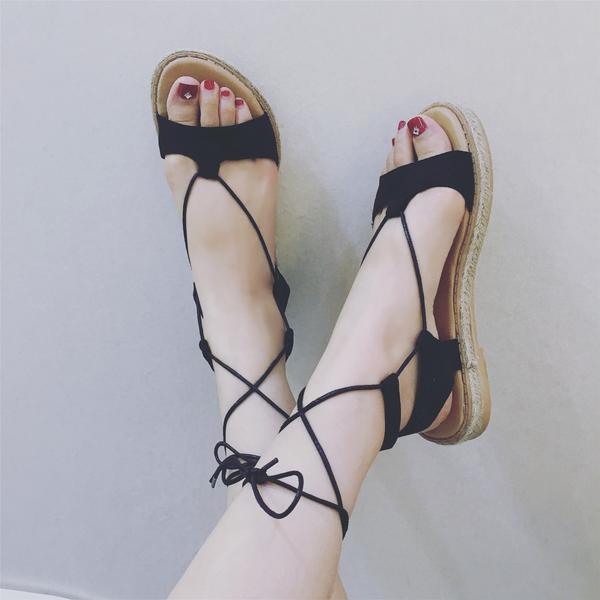 Ankle Lace Up Open Toe Flat Beach Sandals