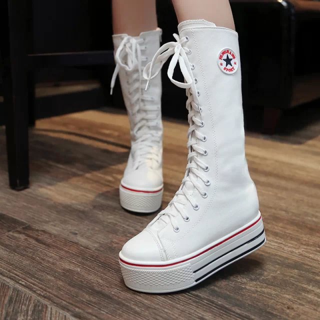 Canvas Lace Up Flat Round Toe Half Sneaker Boots