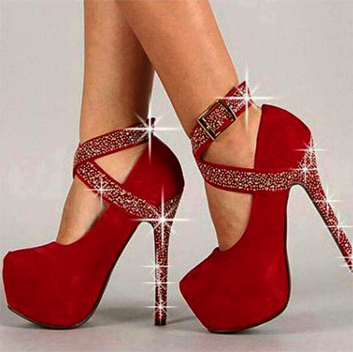 Crystal Ankle Wraps Cross Platform Stiletto High Heels