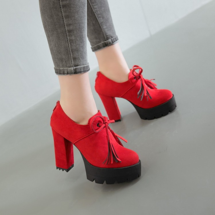 Solid Color Lace Up Platform High Chunky Heels Short Boots