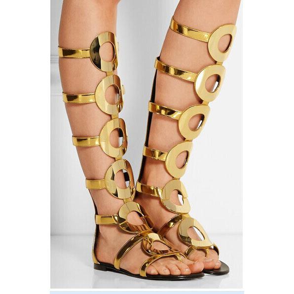 Golden Circle Open Toe Long Boot Flat Sandals