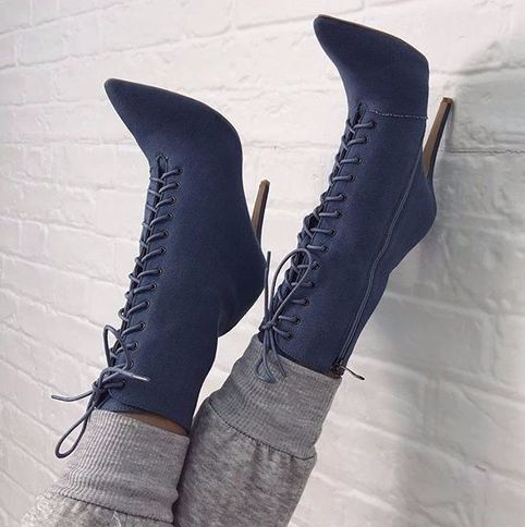 Faux Suede Lace-up Peep-toe High Heel Mid-calf Boots