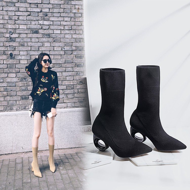 Pointed Toe Circle Unique Heels Half Length Boots
