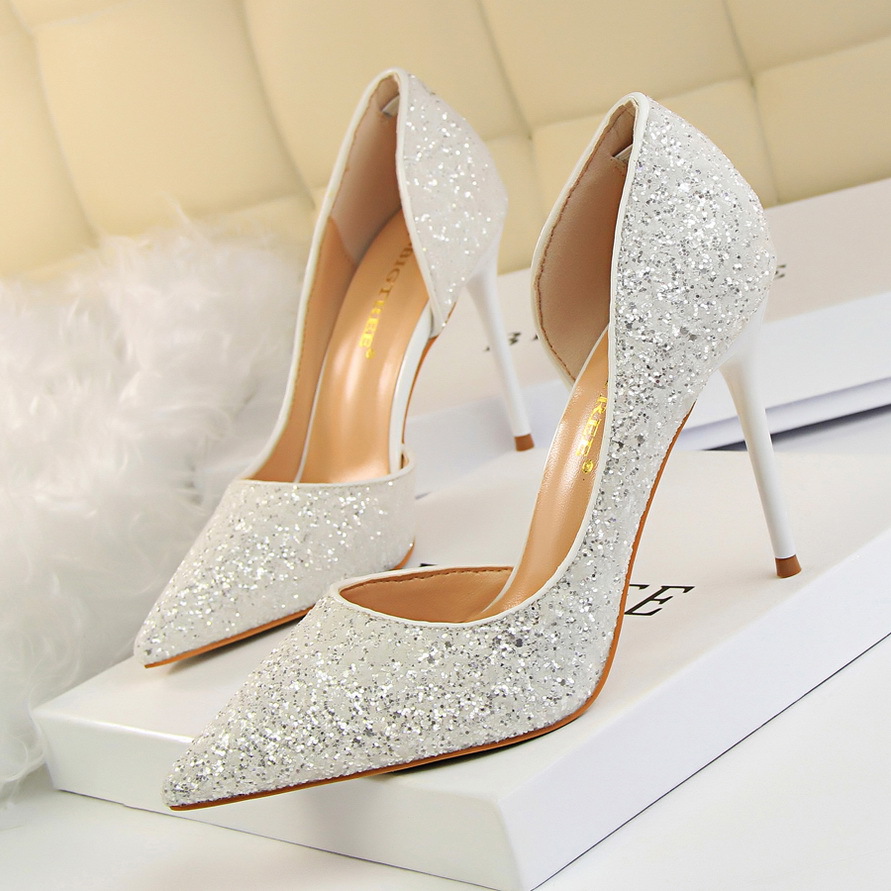 Shiny Pointed Toe Half-d’orsay Stilettos, Party Shoes, Wedding Shoes