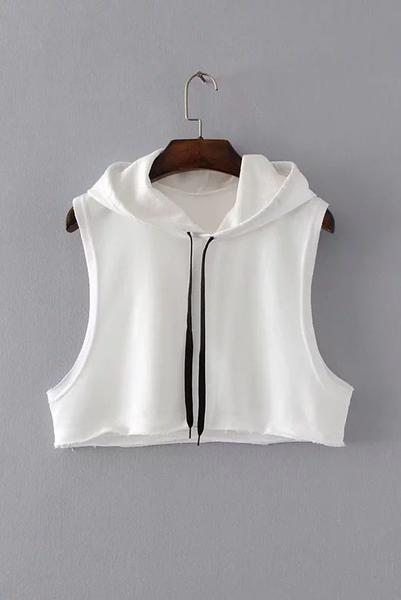 Sleeveless Drawstring Loose Hooded Crop Top Short Hoodie