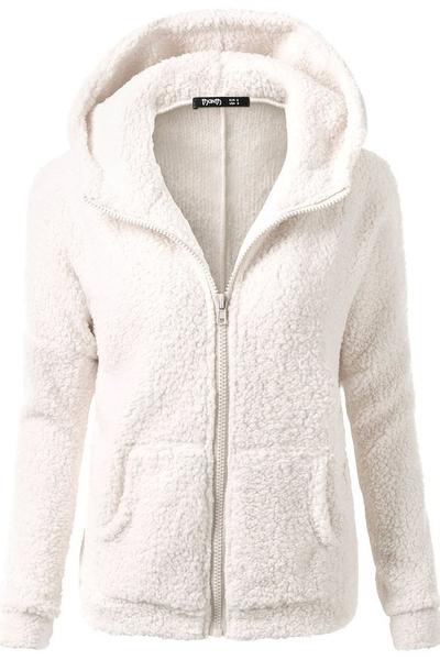Fluffy Solid Color Hooded Coat