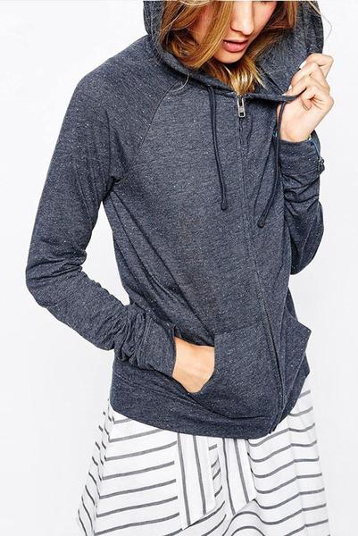 Solid Color Zipper Pockets Sports Hoodie
