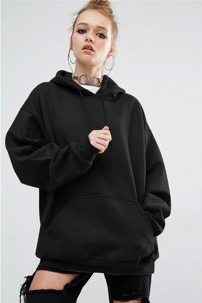 Oversize Hoodie Featuring Long Cuffed Sleeves And Front Pocket