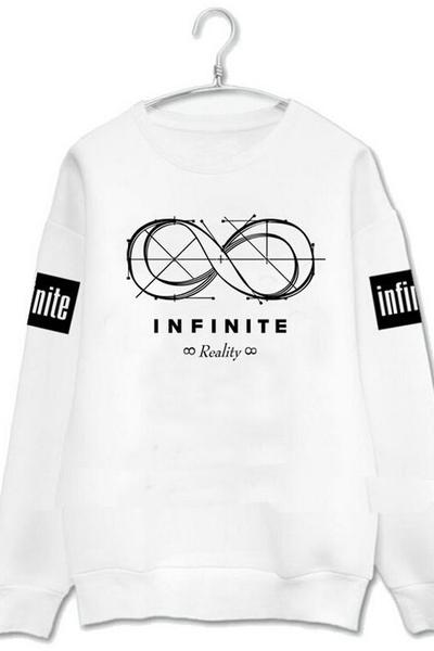 White And Black Round Neck Long Sleeve Infinite Graphic Pullover Sweater