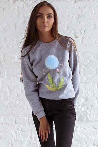Pompom Ball Decorate Slim Pure Color Sweatshirt