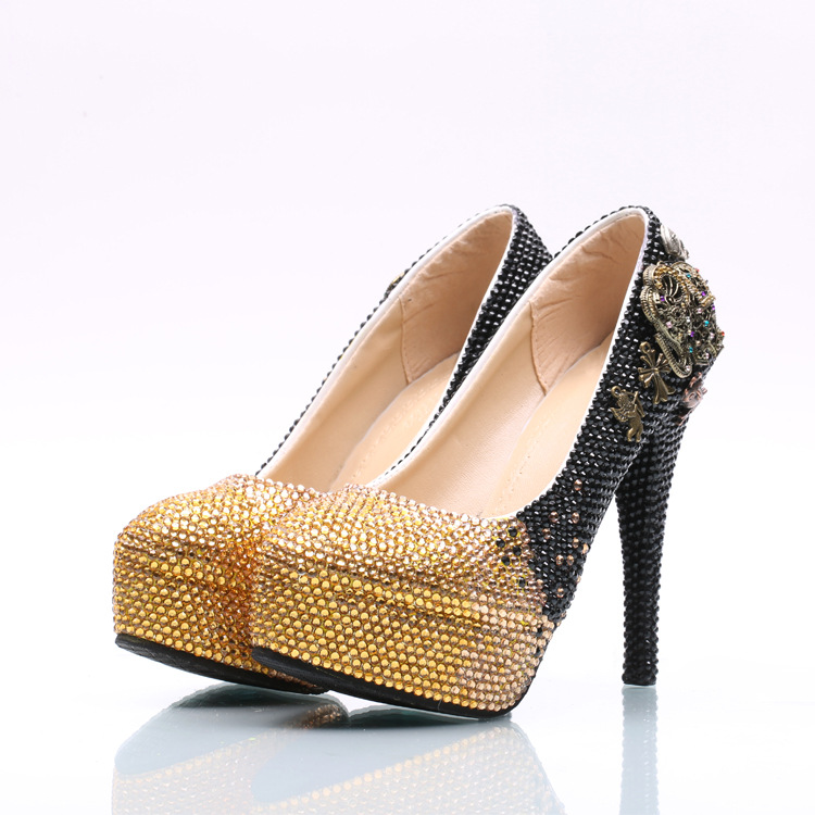 Gradient Rhinestone Metal Decorate Platform Stiletto High Heels Party Shoes