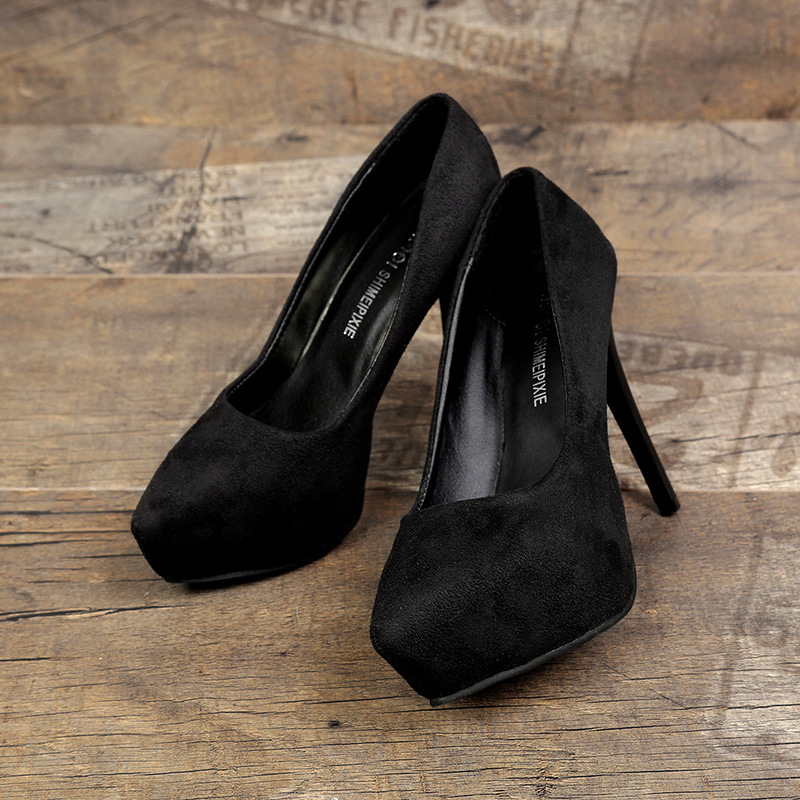 Black Faux Suede Pointed-toe Platform High Heel Stilettos