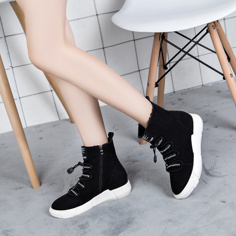 Shoes Pure Color Round Toe Suede Lace-Up Boots