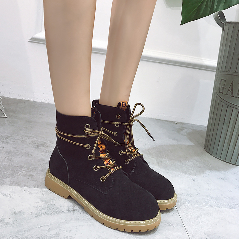 Pure Color Scrub Pu Chunky Heel Round Toe Lace-up Short Boots