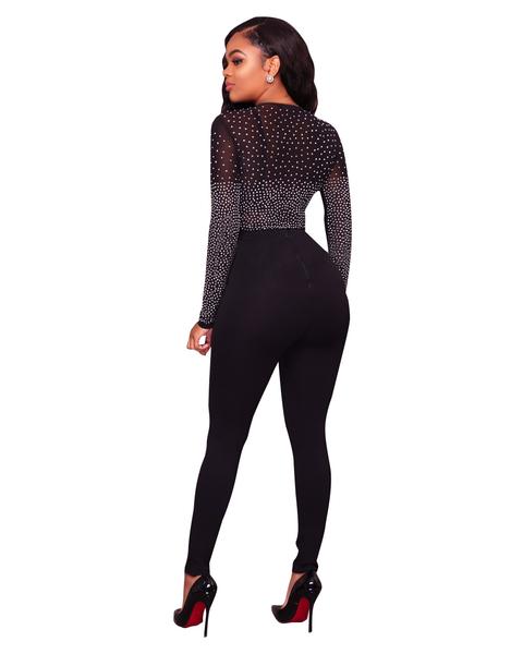 Deep V-neck Long Sleeve Jacquard Hollowed Out Conjoined Shorts Jumpsuit ...
