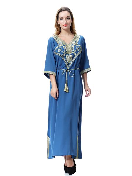 Long Sleeve Loose Arabia Style Printing Dress